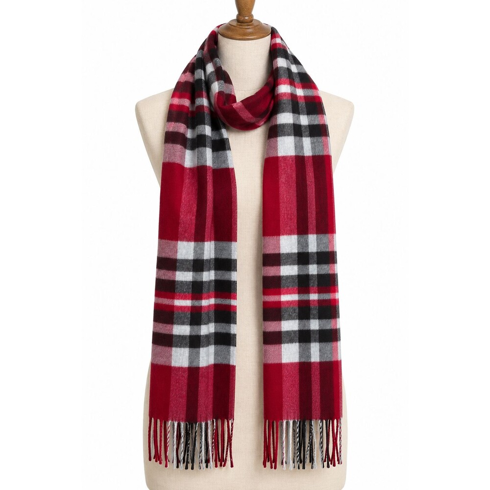 V.Fraas Cashmink Scarf Made in Germany Red Black Plaid Fringe SO SOFT Preppy
